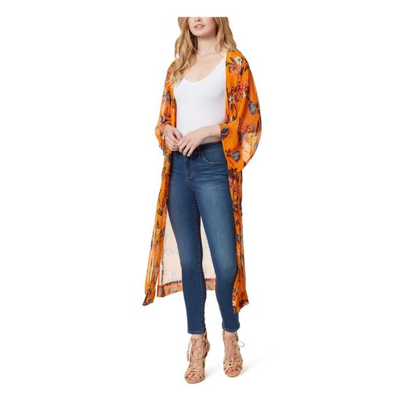 JESSICA SIMPSON Womens Orange Slitted Open Front Duster 3/4 Sleeve Jacket XS